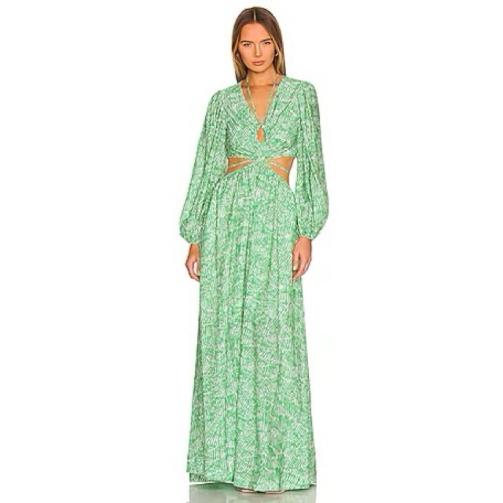 Simkhai Adelaide Cutout Mousseline Maxi Dress in Kelly Abstract Fern size XS - Picture 5 of 16